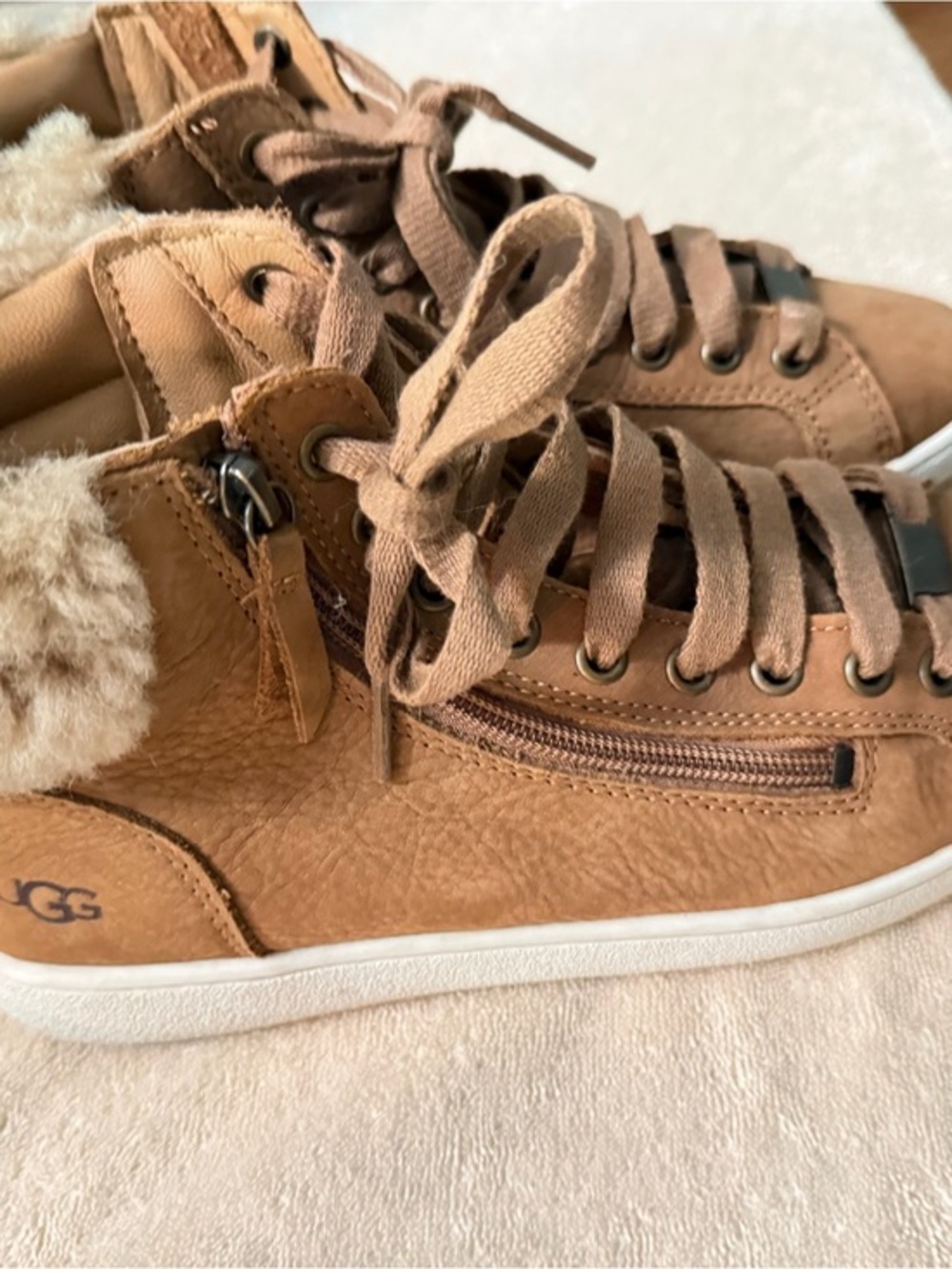 UGG Chestnut Leather Shearling-Lined High-Top Sneakers
